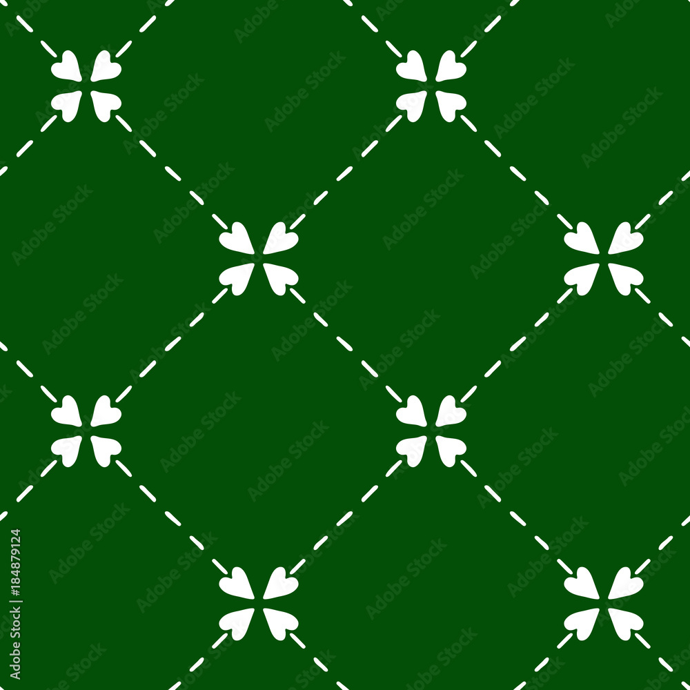 Fototapeta premium Gentle seamless pattern with hand-drawn white hearts on the green background.