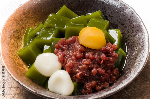 抹茶ゼリー　和風スイーツ　Green tea agar jelly Japanese sweet photo