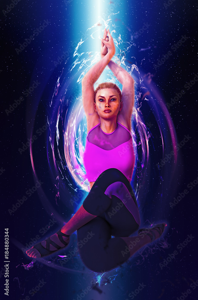 Beautiful girl doing yoga 3d illustration
