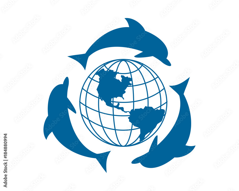 Fototapeta premium earth globe dolphin fish nautical marine life image animal