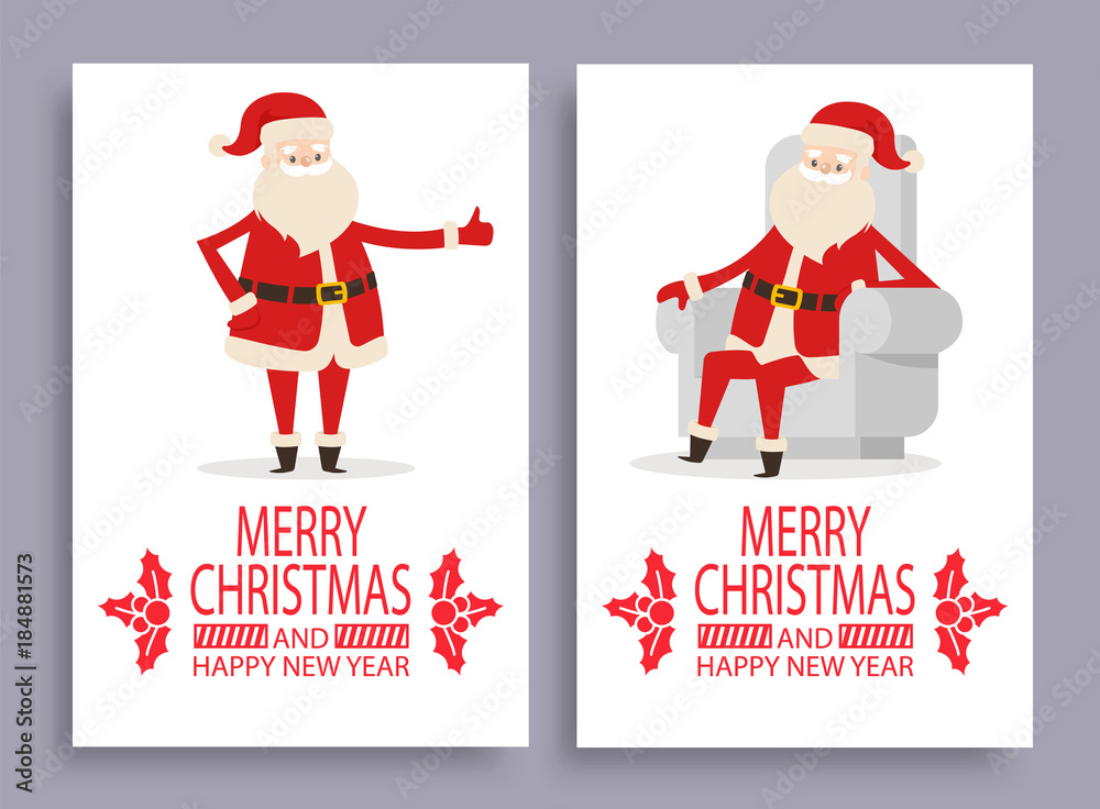 Happy New Year and Merry Xmas Poster with Santa Happy New Year and Merry Xmas Poster with Santa