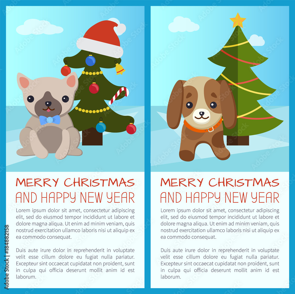 Merry Christmas Set of Dogs Vector Illustration Merry Christmas Set of Dogs Vector Illustration