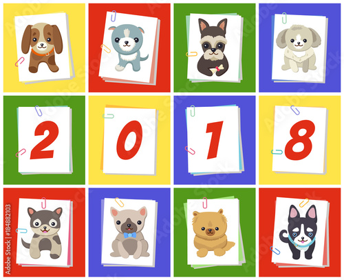 Fototapeta Naklejka Na Ścianę i Meble -  New Year 2018 Symbol Dog Vector Illustration