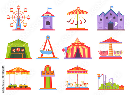 Park of Attractions Collection Vector Illustration