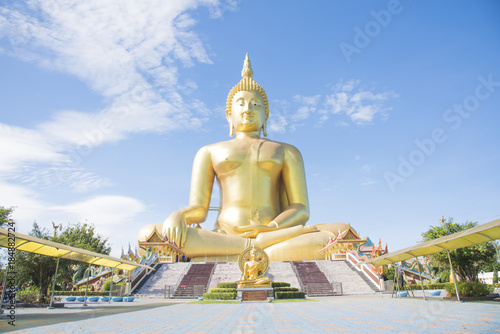 Golden Buddha statue at Wat Muang temple in Angthong  Thailand