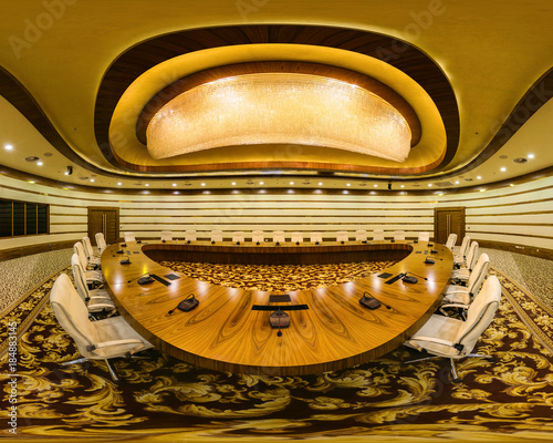 Conference Table with empty chairs for modern office.