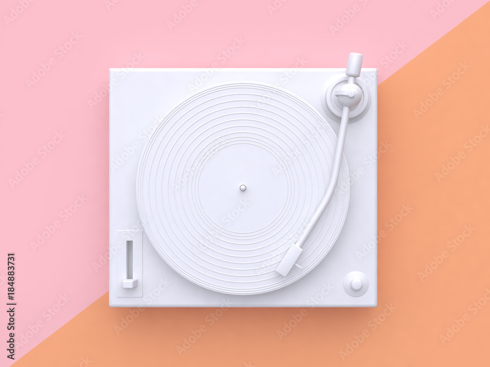white vinyl player pink orange background 3d rendering - obrazy, fototapety, plakaty 