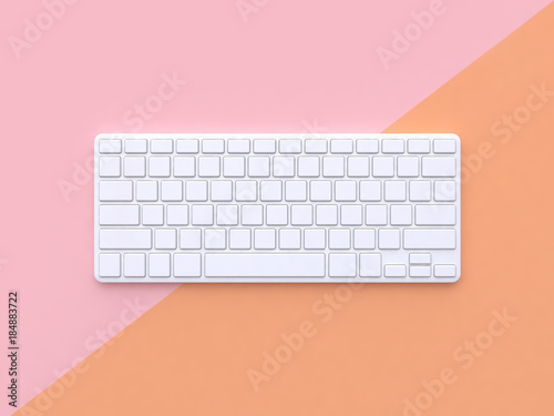 white keyboard pink orange background 3d rendering