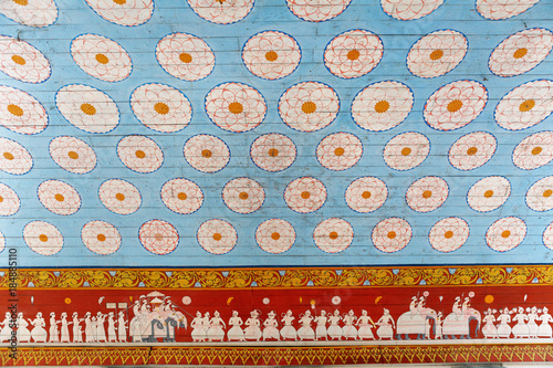 Kandy, Sri Lanka - 5 February 2017: Panoramic Interior of Temple of the Tooth Buddha in Kandy Sri Lanka. Celing texture photo