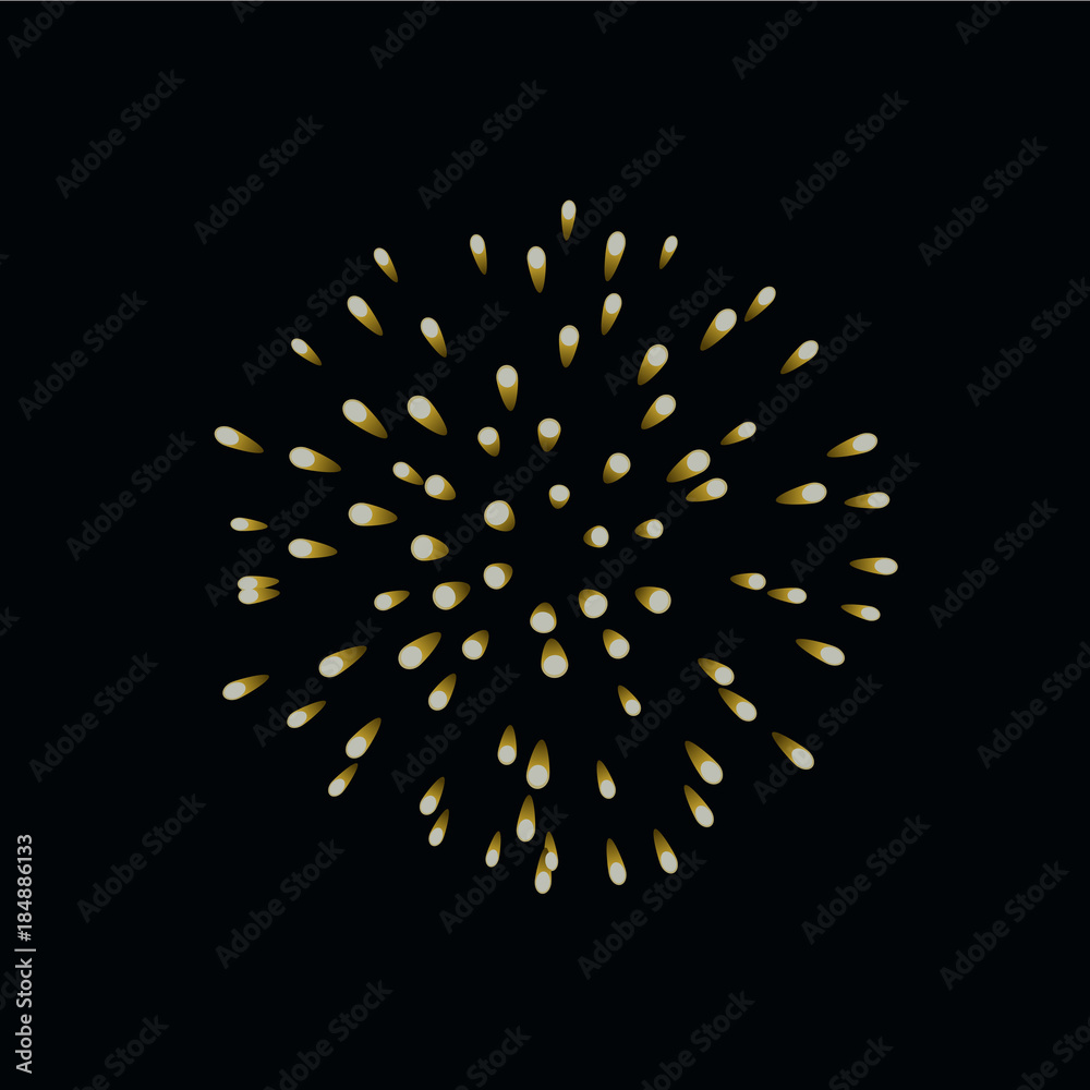 Obraz premium Beautiful gold firework. Bright firework isolated on black background. Light golden decoration firework for Christmas, New Year celebration, holiday, festival, birthday card. Vector illustration