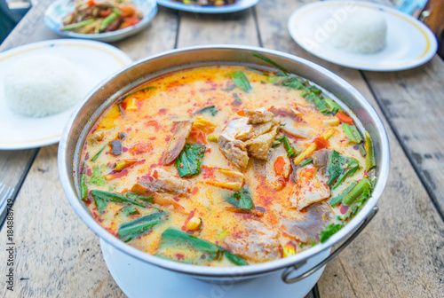 Tom Yum soup, spicy Thai food can made with fish or shrimp or squid or chicken