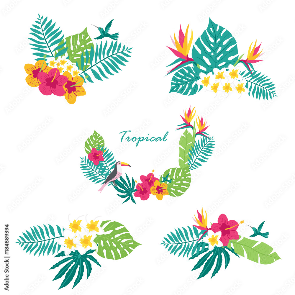 Obraz premium Floral paradise hand drawn tropical leaves