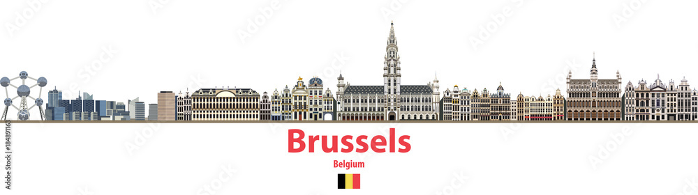vector city skyline of Brussels. Flag of Belgium