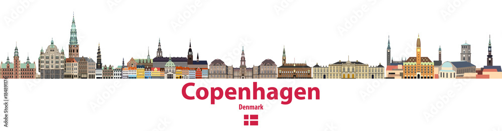 vector city skyline of Copenhagen. Flag of Denmark