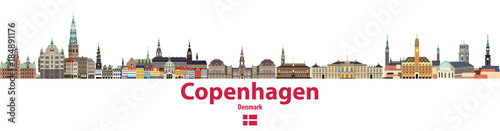 vector city skyline of Copenhagen. Flag of Denmark