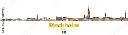 vector city skyline of Stockholm. Flag of Sweden