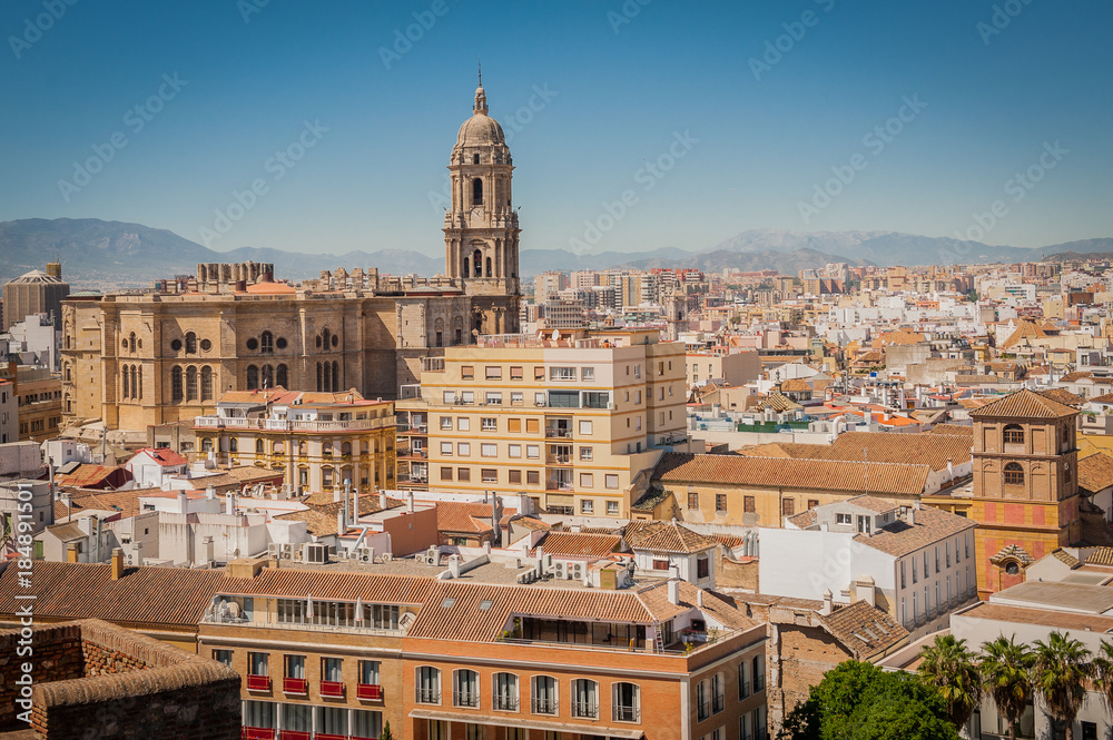 Panorama view of city Malaga from high point