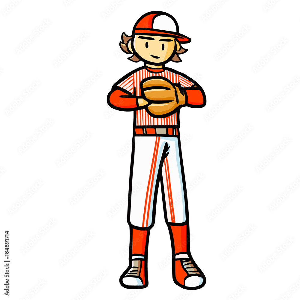 Funny and cute red baseball player standing - vector. Funny and cute red baseball player standing - vector.