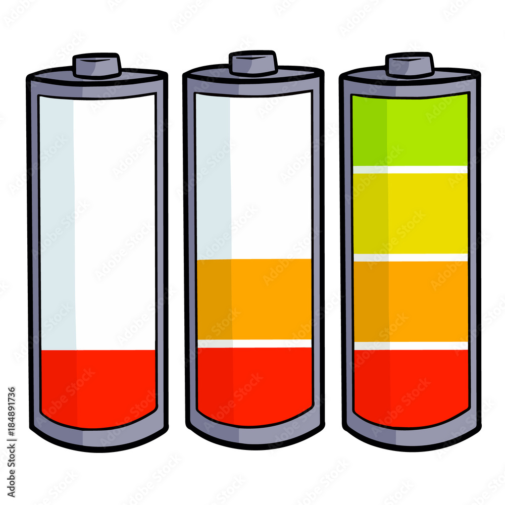Funny and cute three battery symbol in different condition - vector. Funny and cute three battery symbol in different condition - vector.