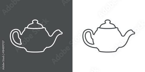 Icono plano linea tetera gris y blanco