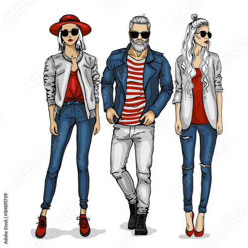 Vector man and two woman models