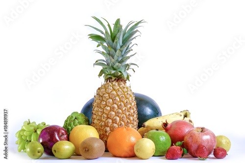 Fototapeta Naklejka Na Ścianę i Meble -  Assorted fruits isolated on white background, group of fruits