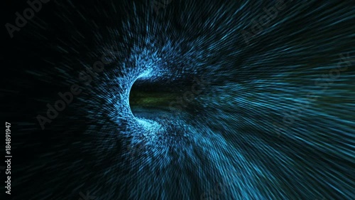Abstract looped background with animation of flight in sci-fi tunnel with fantastic lights.