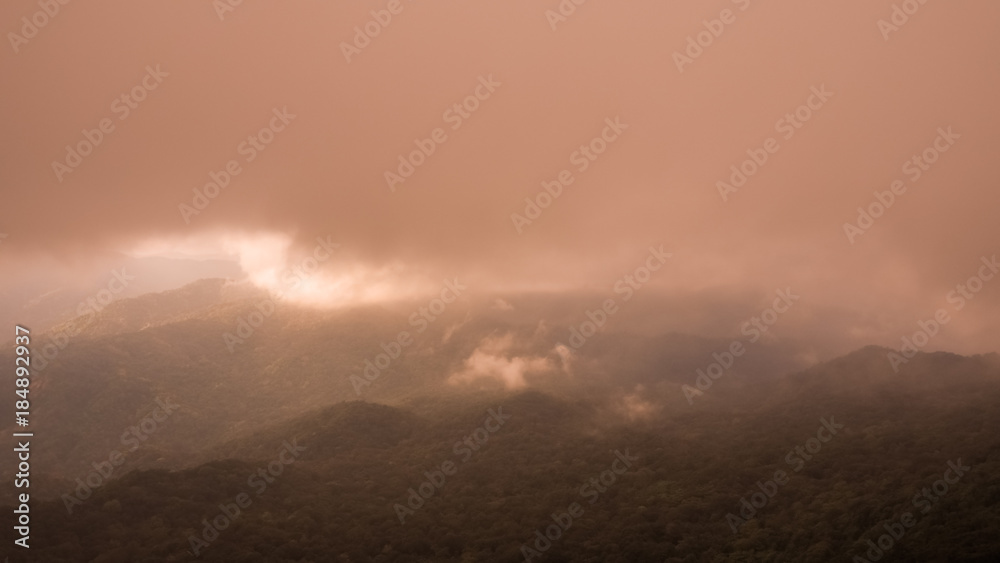 Beautiful Natural Sunset Sunrise Over Khao Mokoju Summit Mokoju Mountain, Mae Wong National Park, Thailand.