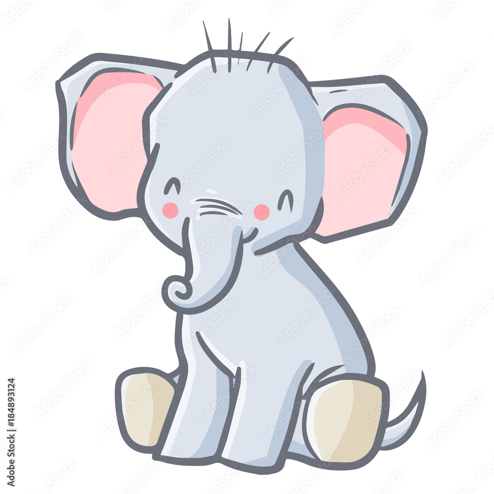 Funny and cute baby elephant sit and smiling happily - vector. Funny and cute baby elephant sit and smiling happily - vector.