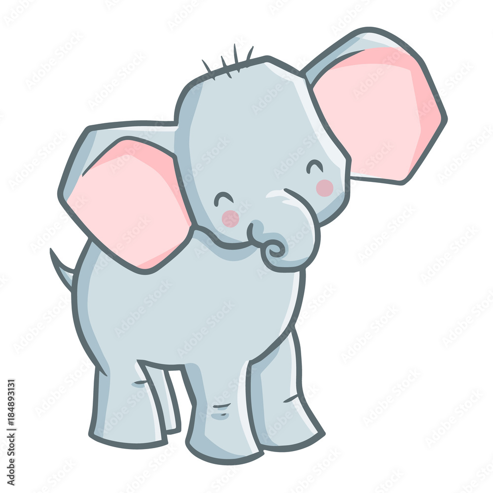 Fototapeta premium Funny and cute baby elephant smiling happily - vector.
