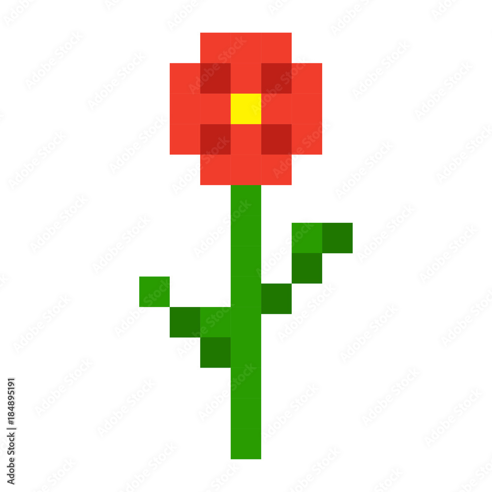 Fototapeta premium Pixel flowers art cartoon retro game style