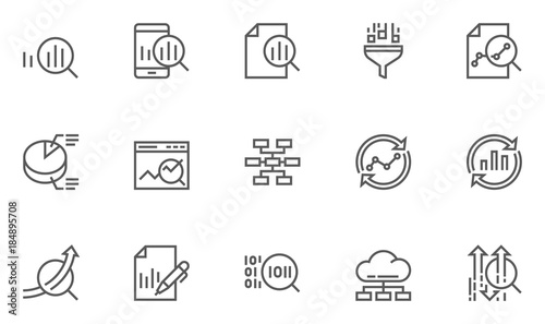 Set of Data Analysis Vector Line Icons. Editable Stroke. 48x48 Pixel Perfect.