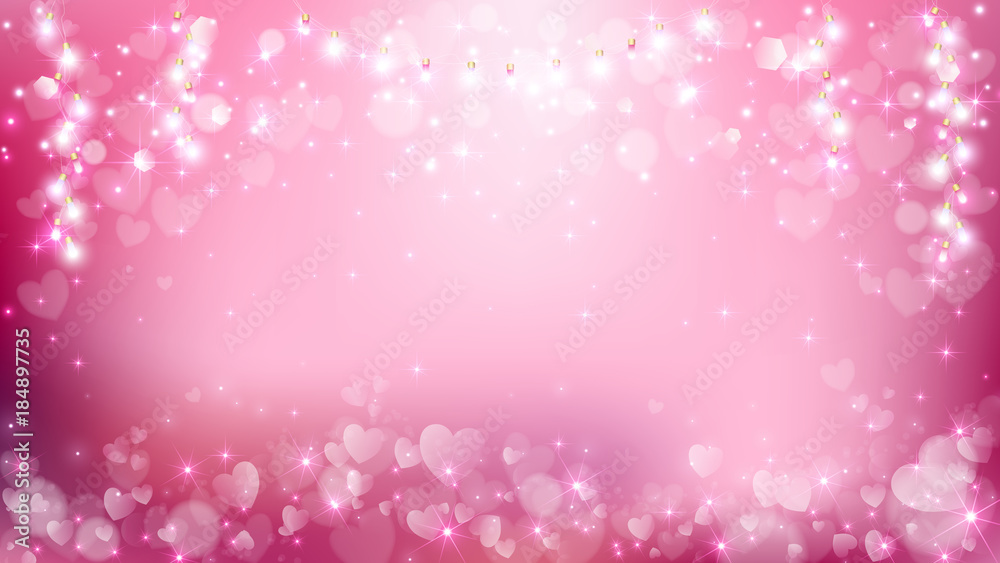 Abstract heart valentines background contains heart flare and light string such as soft pink,white and pastel style,empty area on middle.