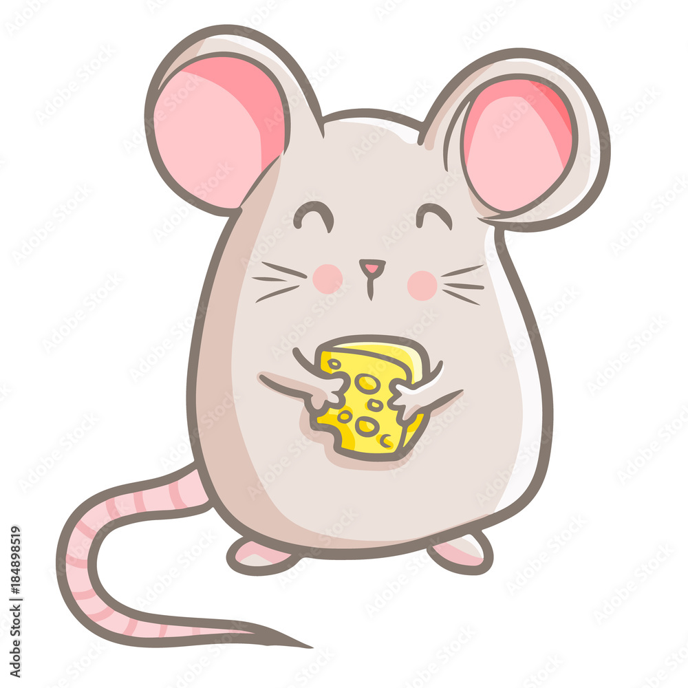 Funny and cute mouse standing and holding a cheese - vector. Stock Vector |  Adobe Stock