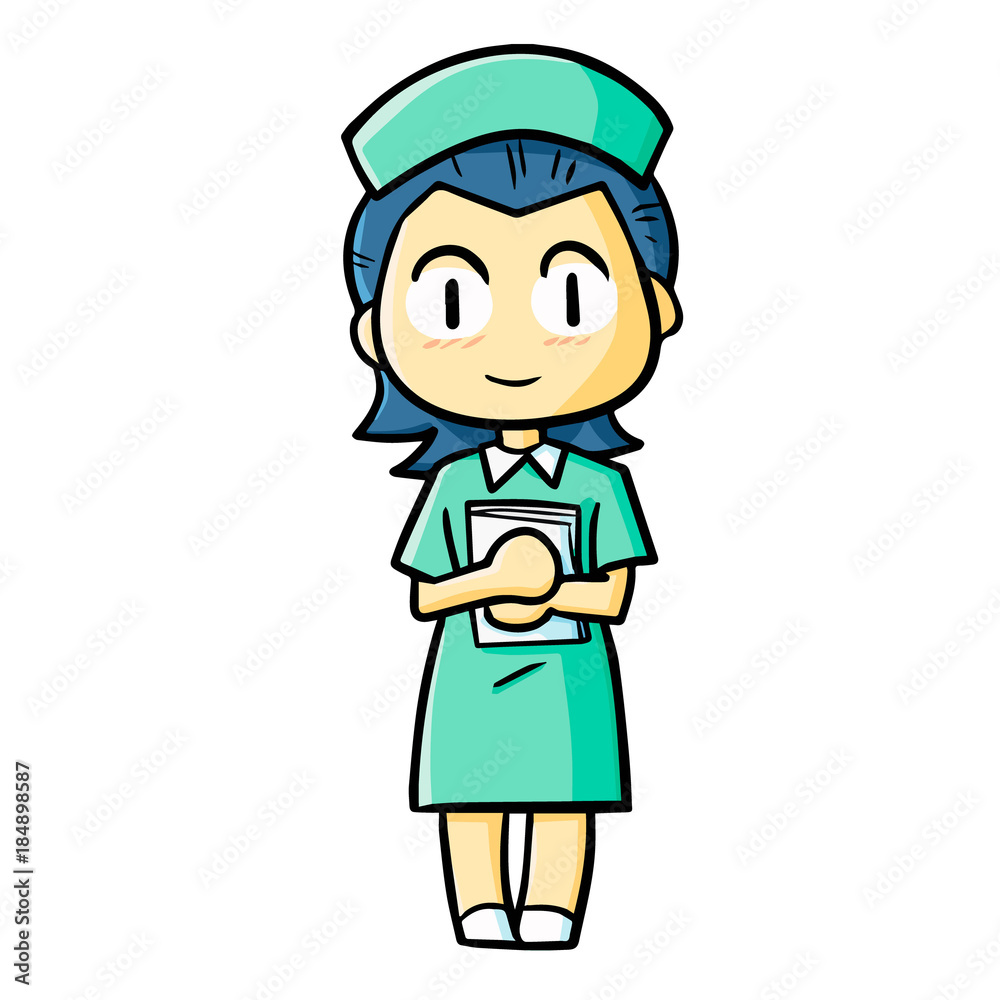 Funny and cute nurse smiling to patients - vector.