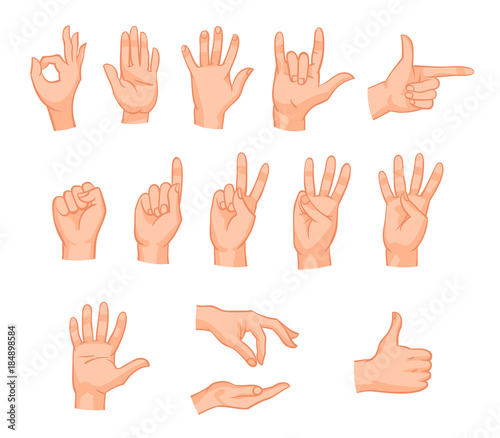 hands in different gestures signs vector illustration