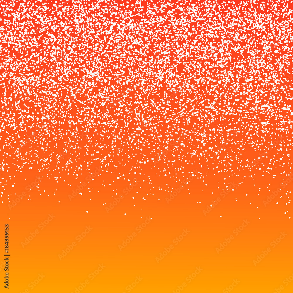 Orange winter background. Falling snow. Flying snowflakes backdrop. Christmas holiday mood background. New Year snowfall vector.
