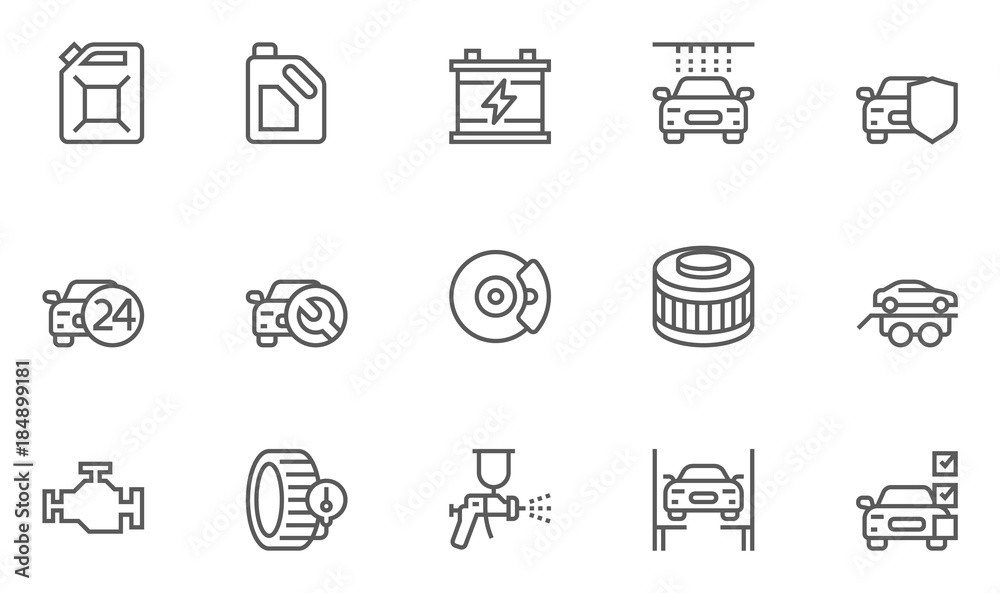 Set of Car Service, Auto Repair and Transport Vector Line Icons. Editable Stroke. 48x48 Pixel Perfect.