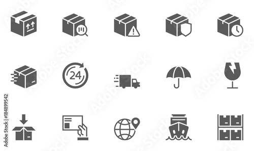 Set of Shipping Icons with Packaging, Package Protection, Return, Mailing and more.