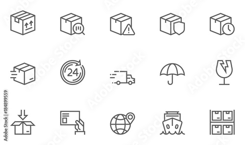 Set of Shipping Line Icons with Packaging, Package Protection, Return, Mailing and more. Editable Stroke. 48x48 Pixel Perfect.
