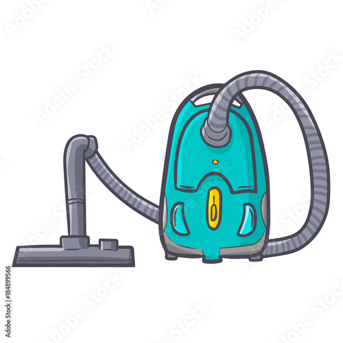 Funny and cute blue green vacuum cleaner - vector.