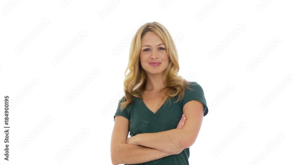 Young woman smiling at camera on white Young woman smiling at camera on white