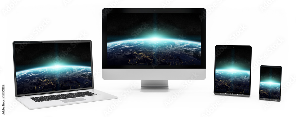 Modern digital silver tech device 3D rendering Modern digital silver tech device 3D rendering