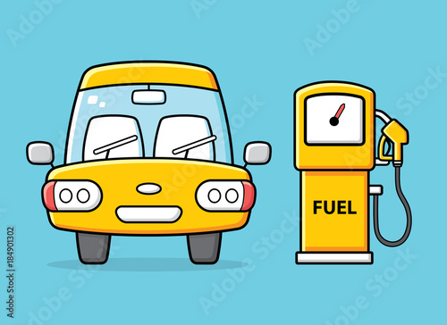 Car and gas fuel pump front view.