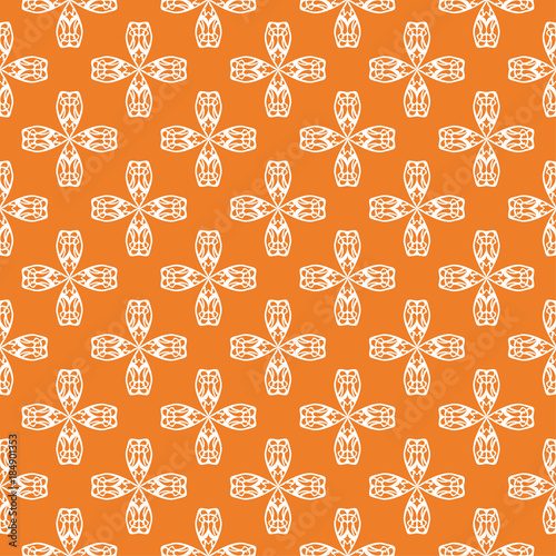 White floral seamless pattern on orange background