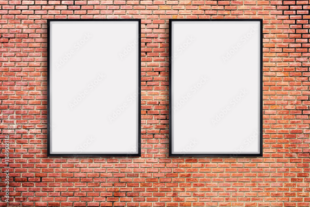 Mock up blank poster picture frame on brick wall. Mock up blank poster picture frame on brick wall.