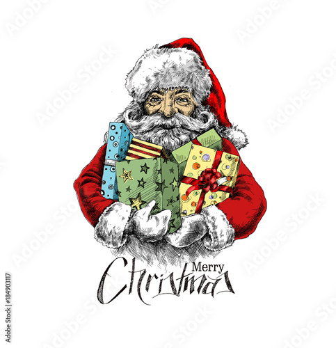 Christmas tree sketch on white background, vector illustration.