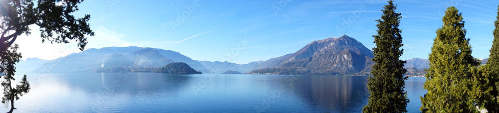 Panoramic view of Lake Como from Varenna town, Italy