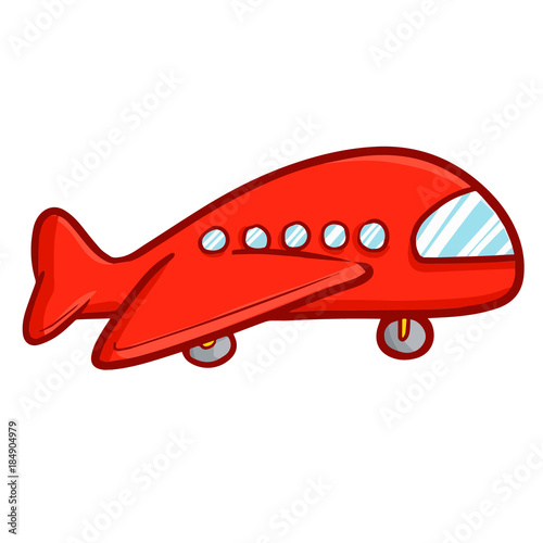 Funny and cute red plane in cartoon style - vector.