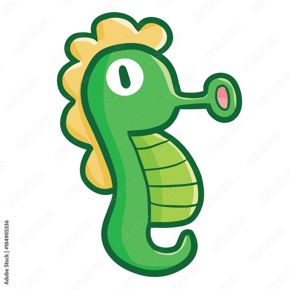 Obraz premium Funny and cute green seahorse swimming - vector.